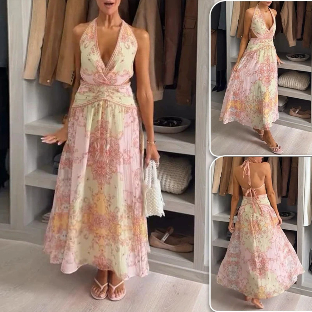 H&M Fall Vacation Print Halter Neck Dress